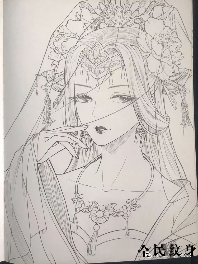 唯美古风人物美女纹身线描图集