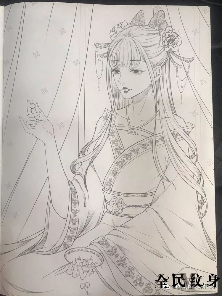 唯美古风人物美女纹身线描图集